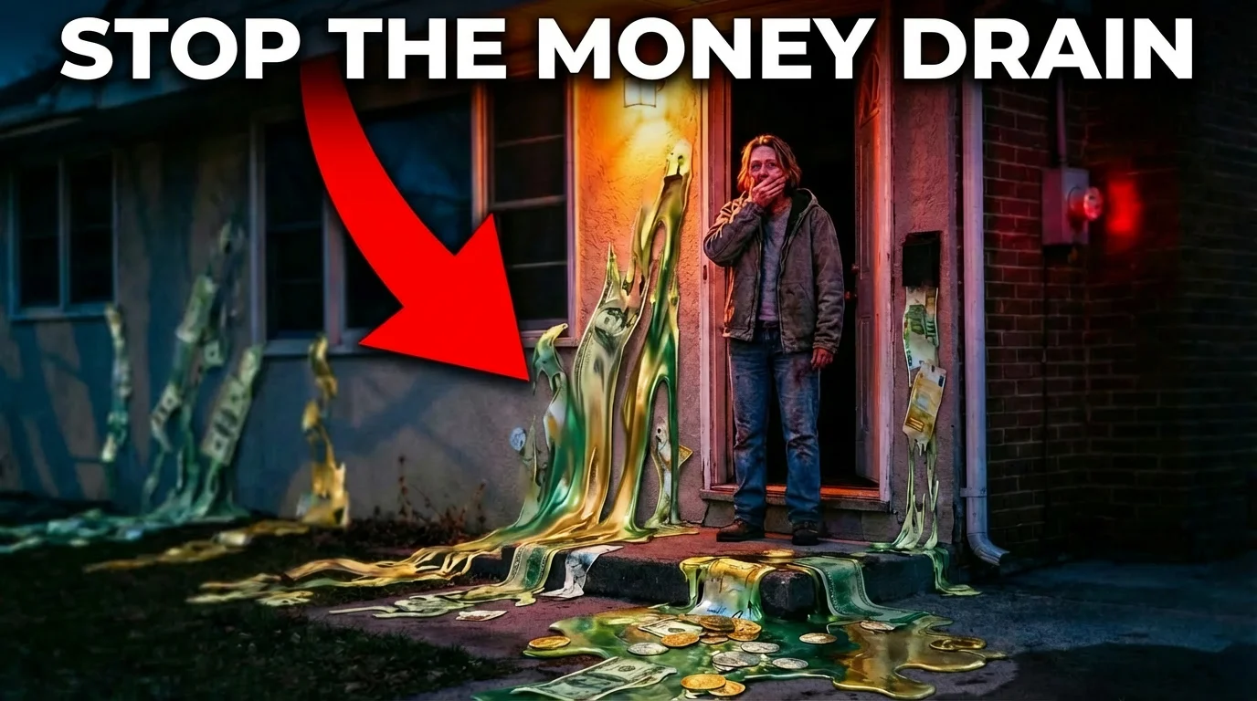 Visual representation of daily household money loss through inefficient heating, cooling, water usage, and electricity waste in typical home systems